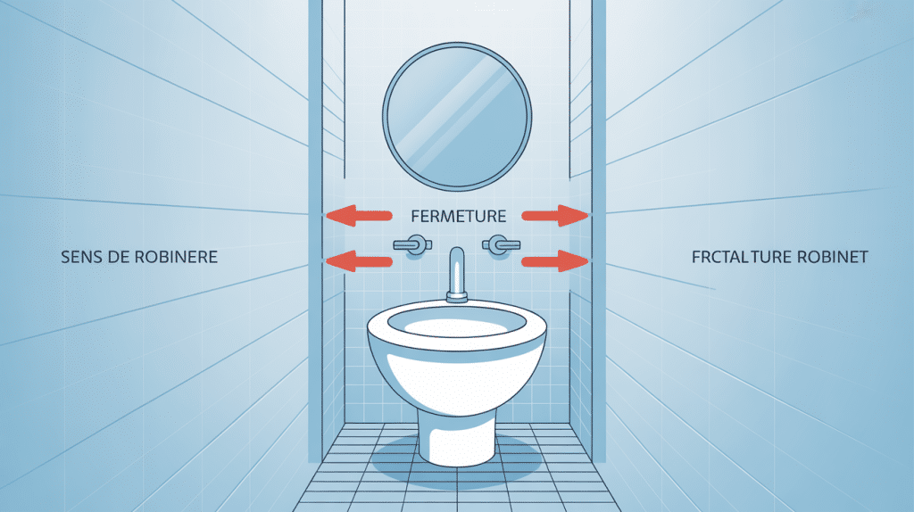 illustration sur dans quel sens fermer un robinet avec flèches