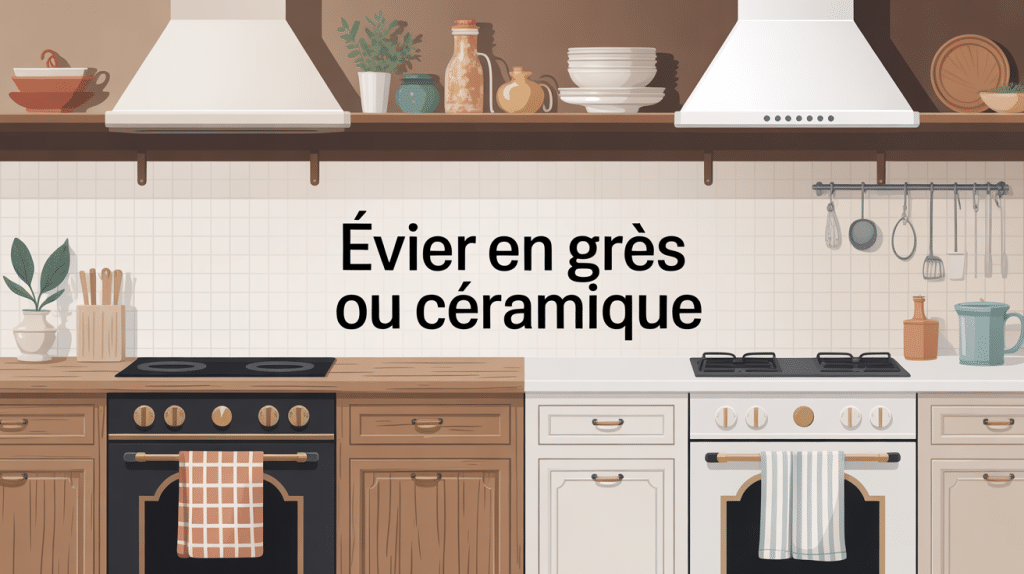 illustration évier en grès ou céramique dans cuisine moderne