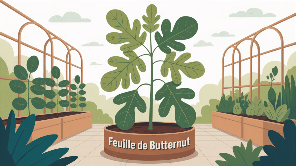 illustration feuille de butternut dans un potager