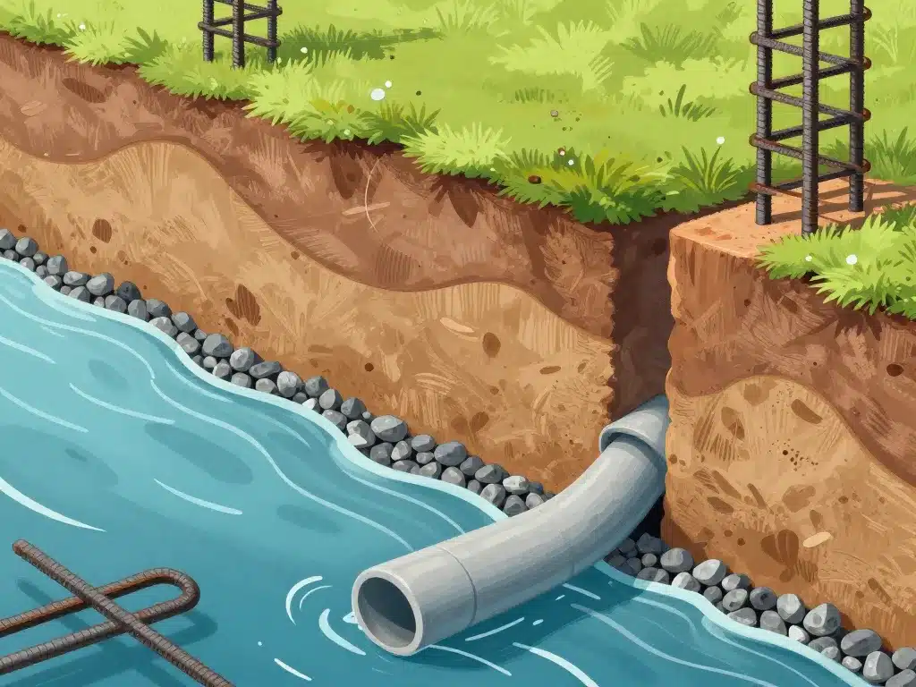 fondation mur soutenement 2m drainage ferraillage stabilité