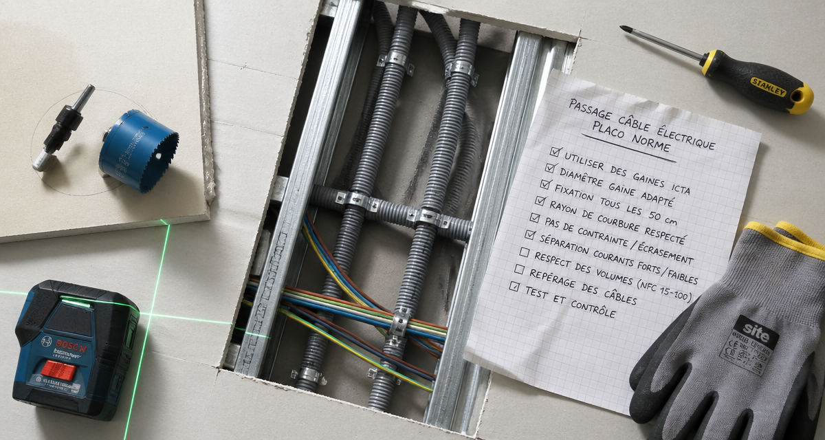 passage câble électrique dans cloison placo norme checklist chantier