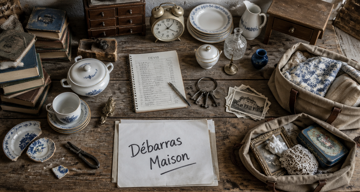 debarras maison table objets anciens