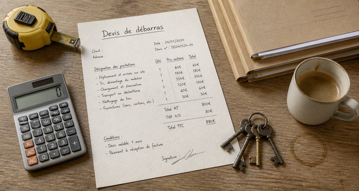 devis debarras manuscrit sur bureau