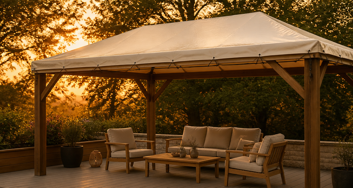 bache tonnelle sur mesure PVC blanche terrasse