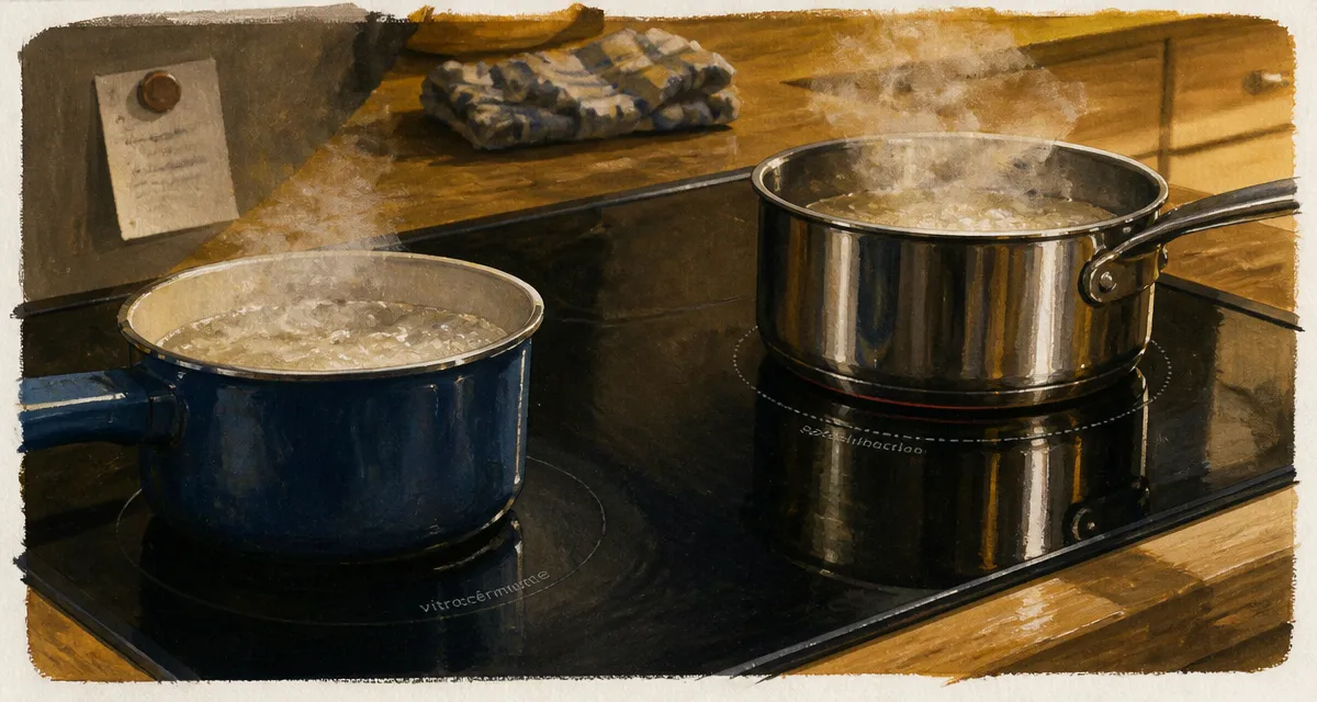 Difference entre induction et vitrocéramique : casserole sur plaque, chauffage plus économe