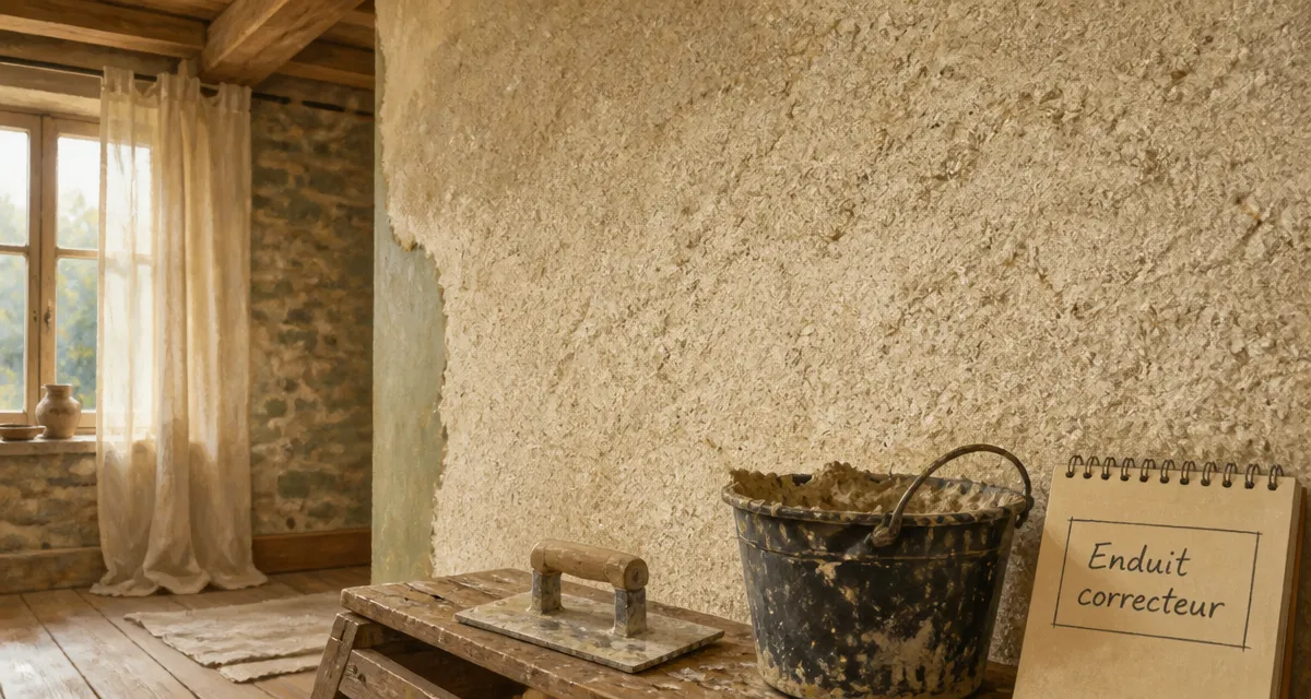 Enduit correcteur thermique sur mur intérieur en chaux-chanvre