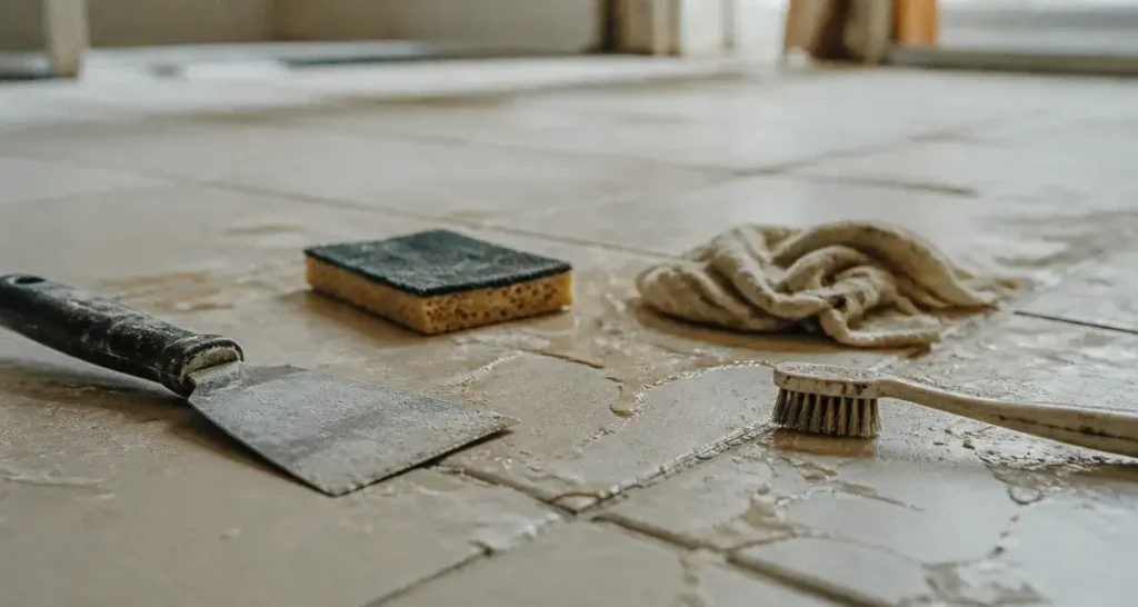 Nettoyer peinture sur carrelage : grattoir, éponge abrasive, émail préservé