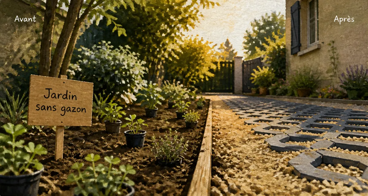 Par quoi remplacer le gazon : trèfle nain, thym et gravier stabilisé pour jardin sans tonte