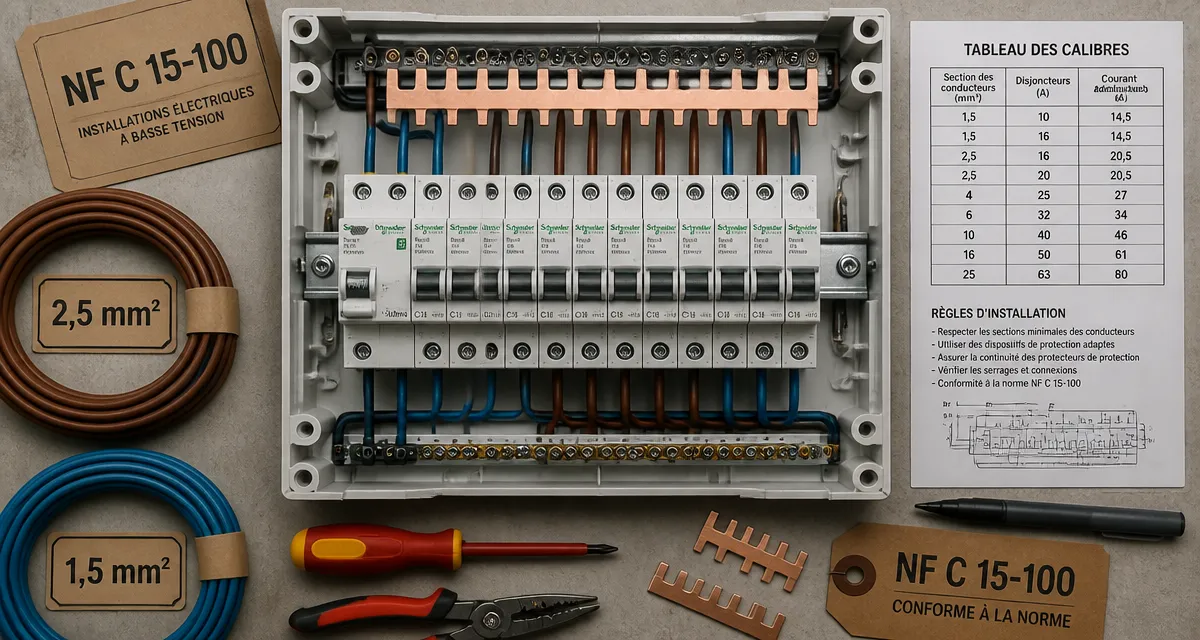 Quel disjoncteur pour quel appareil : calibres et normes NF C 15-100 sur tableau électrique