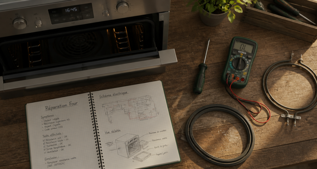 réparation four encastrable sur plan de travail avec outils
