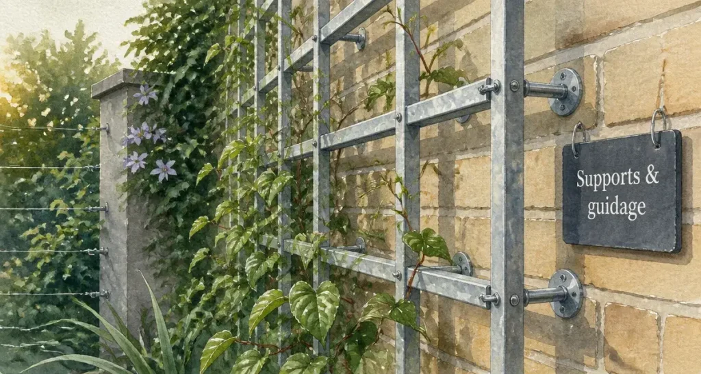 Support plante grimpante : treillis mural métallique pour guidage