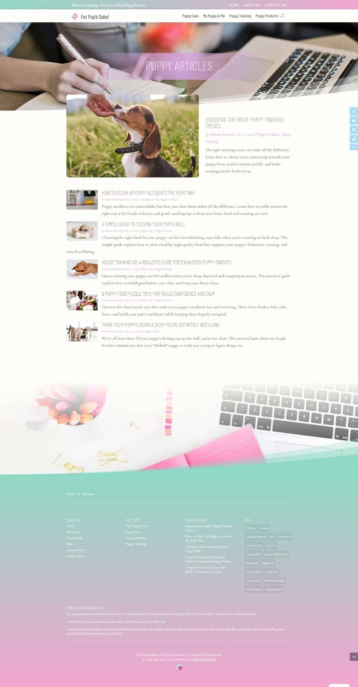 For Pup’s Sake! | Puppy Care Blog Website Design