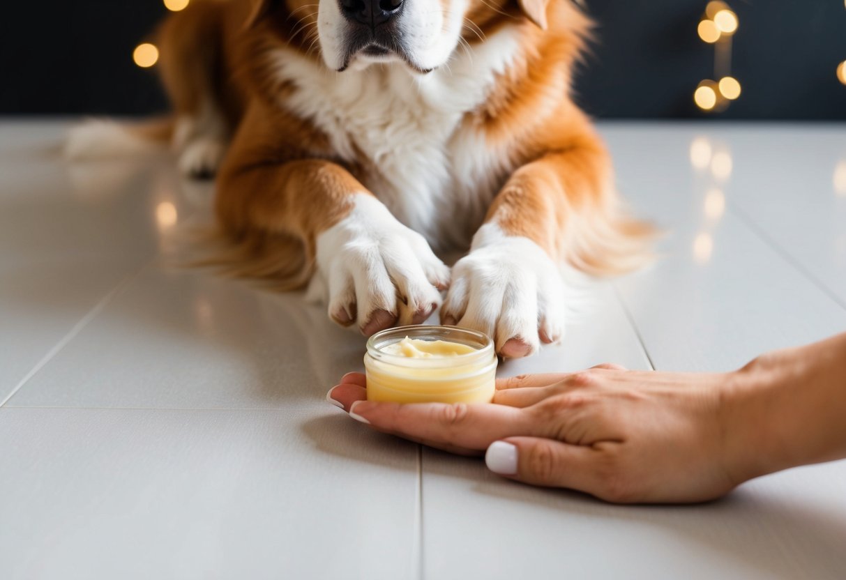 Les coussinets des pattes d'un chien étant hydratés avec des ingrédients naturels comme l'huile de coco et le beurre de karité.