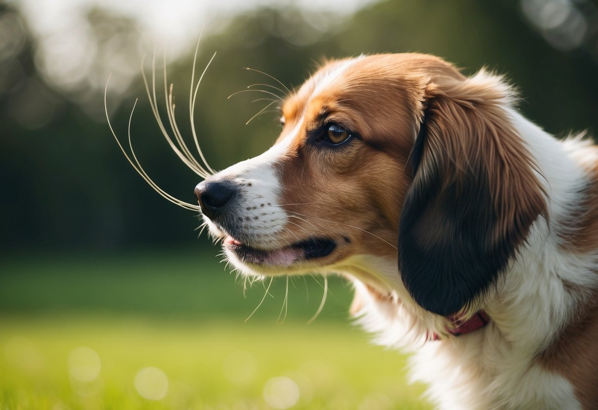 Les moustaches d'un chien ressentent une brise, se courbant et se remuant alors qu'il renifle l'air.