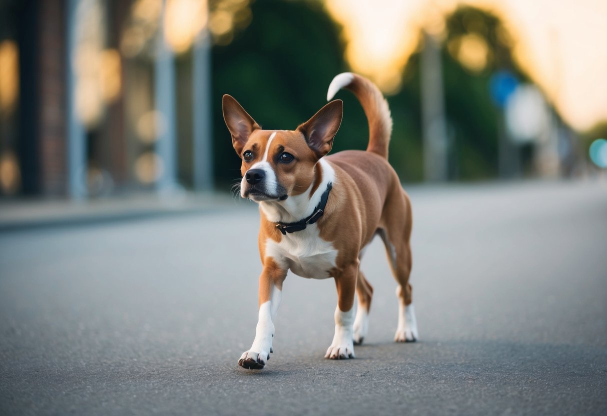 Un chien marchant avec la tête inclinée et un pas chancelant, ayant l'air confus