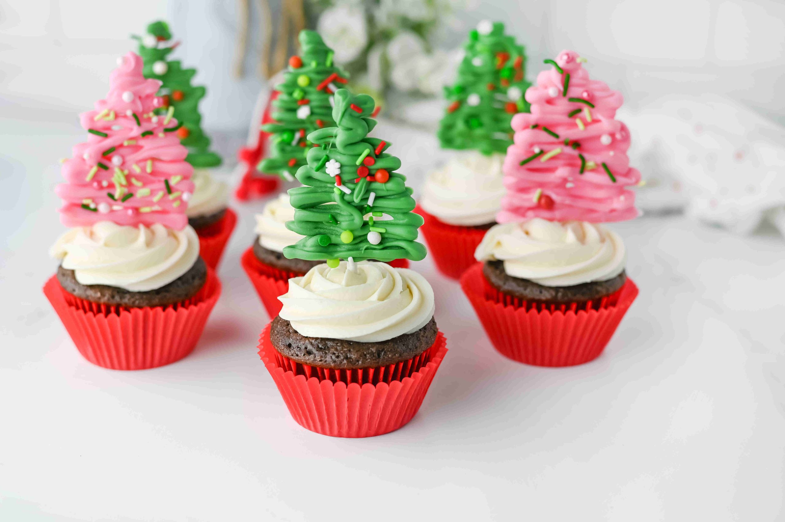 Easy Chocolate Christmas Tree Cupcakes (From a Cake Mix)