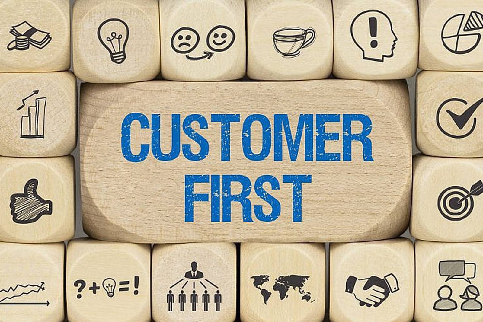Customer First spelled with blocks