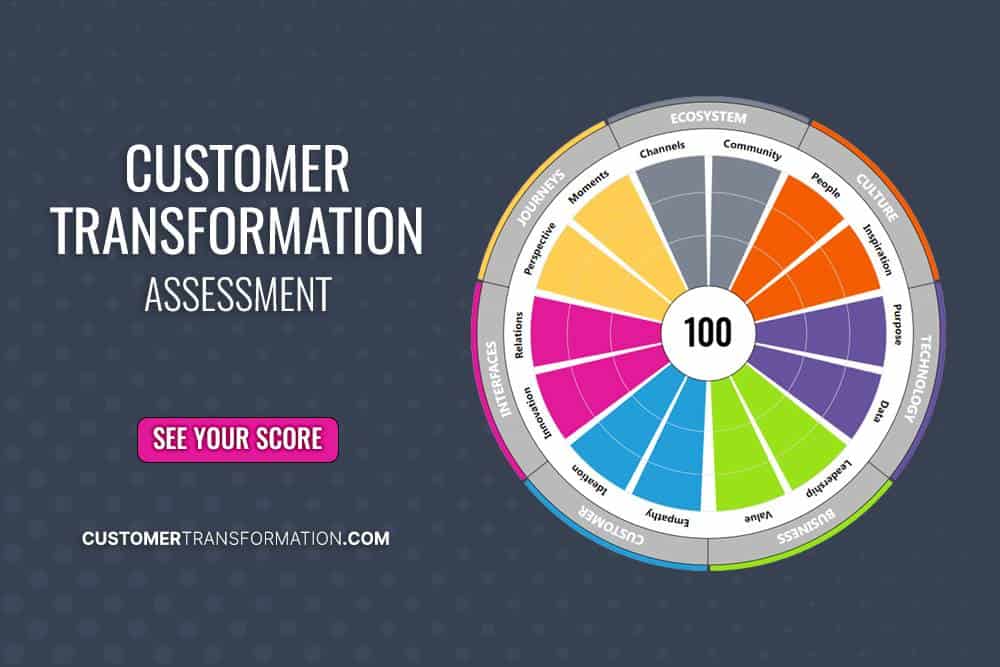 Customer transformation assessment infographic featuring colorful wheel analysis for client insights.