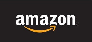 Amazon logo on a black background.