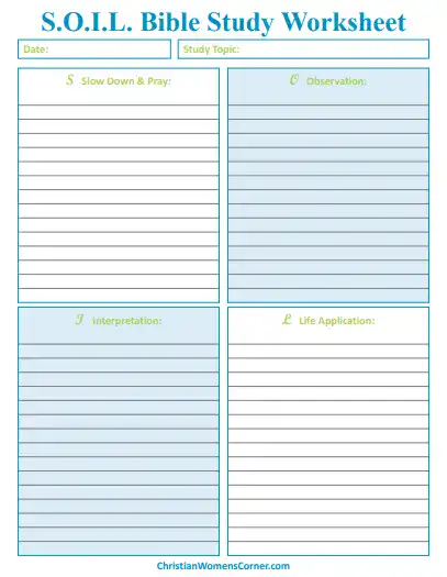 SOIL Bible Study Sheet SOIL Bible Study Sheet