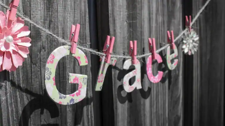 The word grace hung up on a clothesline
