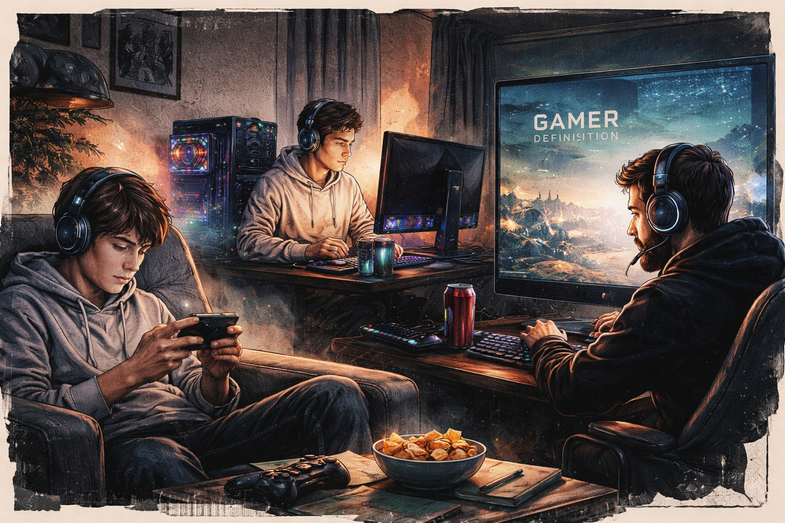 gamer définition trois profils dans salon