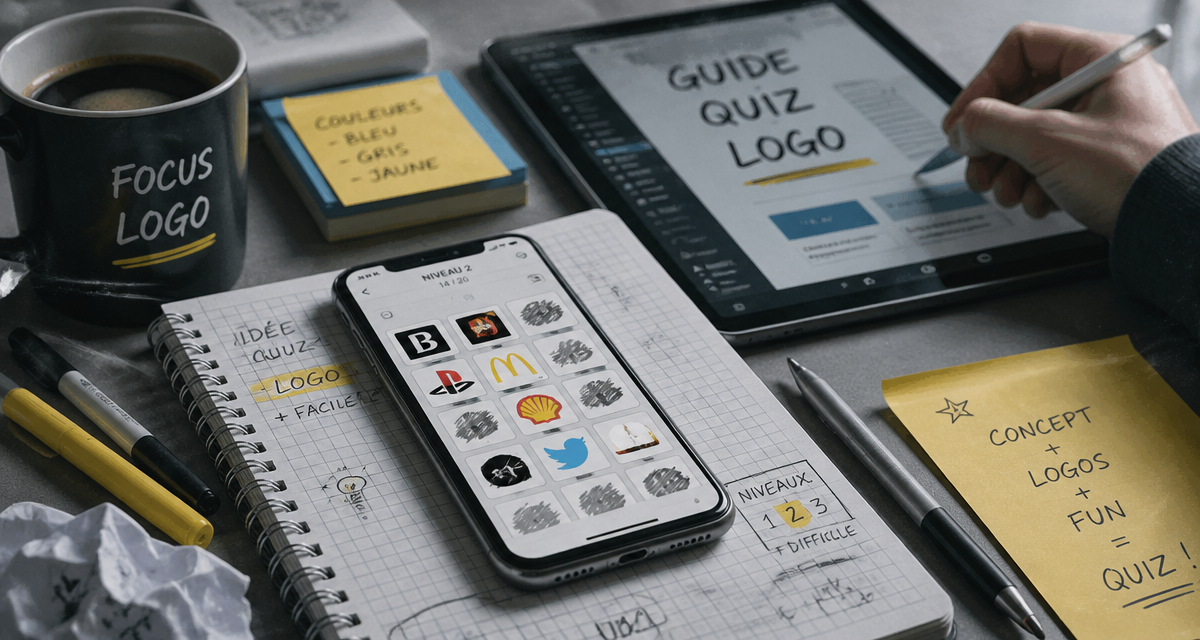 solution quiz logo sur smartphone au bureau