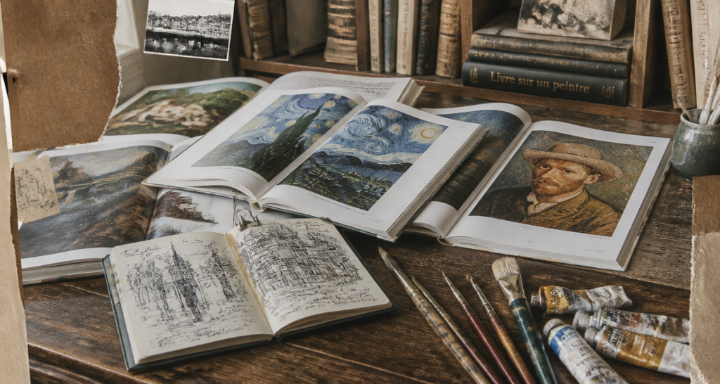 livre sur peintre et livres d'art sur table