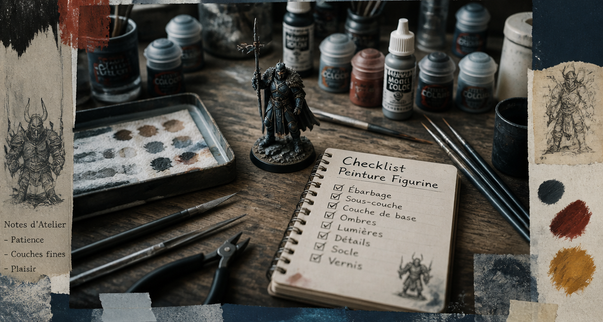 Peinture figurine sur table avec outils