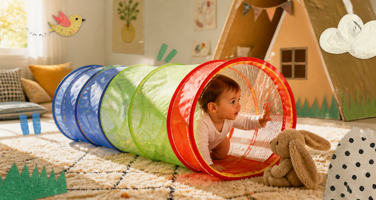 tunnel enfant coloré avec bébé rampant