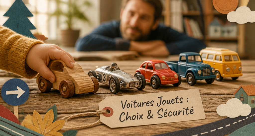 voiture jouet en bois métal plastique sur table