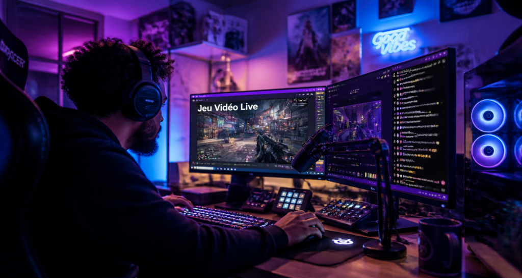 streamer jeux vidéo live chambre moderne