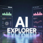 Interface AI explorer avec écrans holographiques et graphiques
