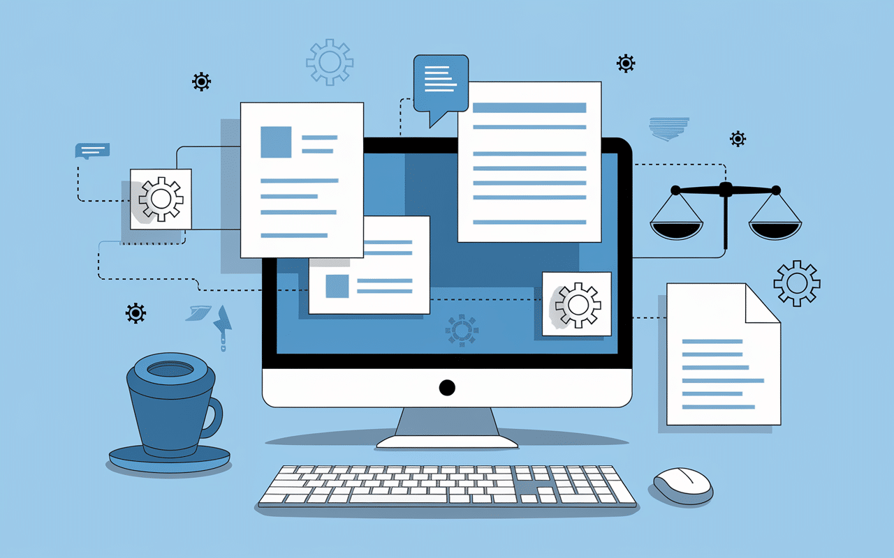 interface ordinateur ia juridique gratuit engrenages documents