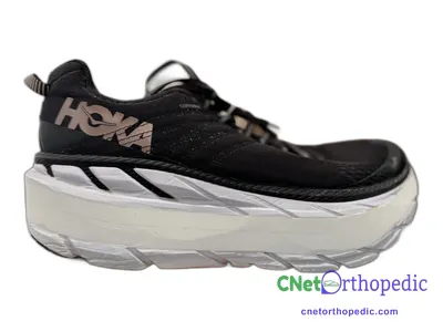 Shoe lift added to a men's black Hoka Bondi sneaker