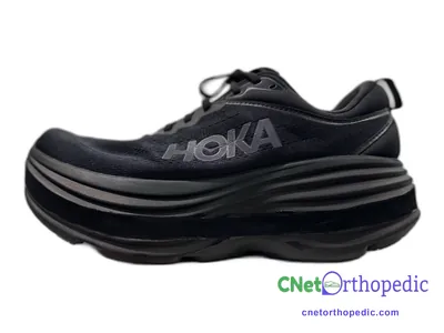 Shoe lift added to a men's black Hoka Bondi sneaker