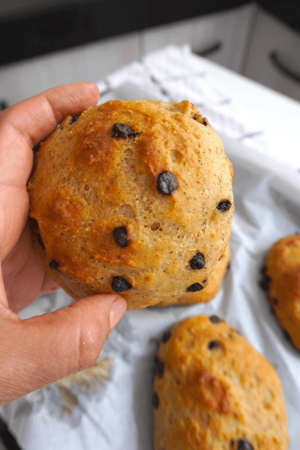 panecitos altos en proteína con chispas de chocolate son una excelente opción si estás buscando una receta de panecitos saludables que sea fácil de preparar y realmente deliciosa