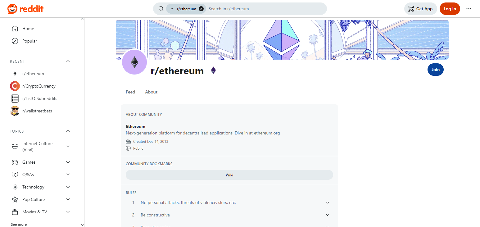 .r/Ethereum Top Crypto Subreddits To Follow In 2025