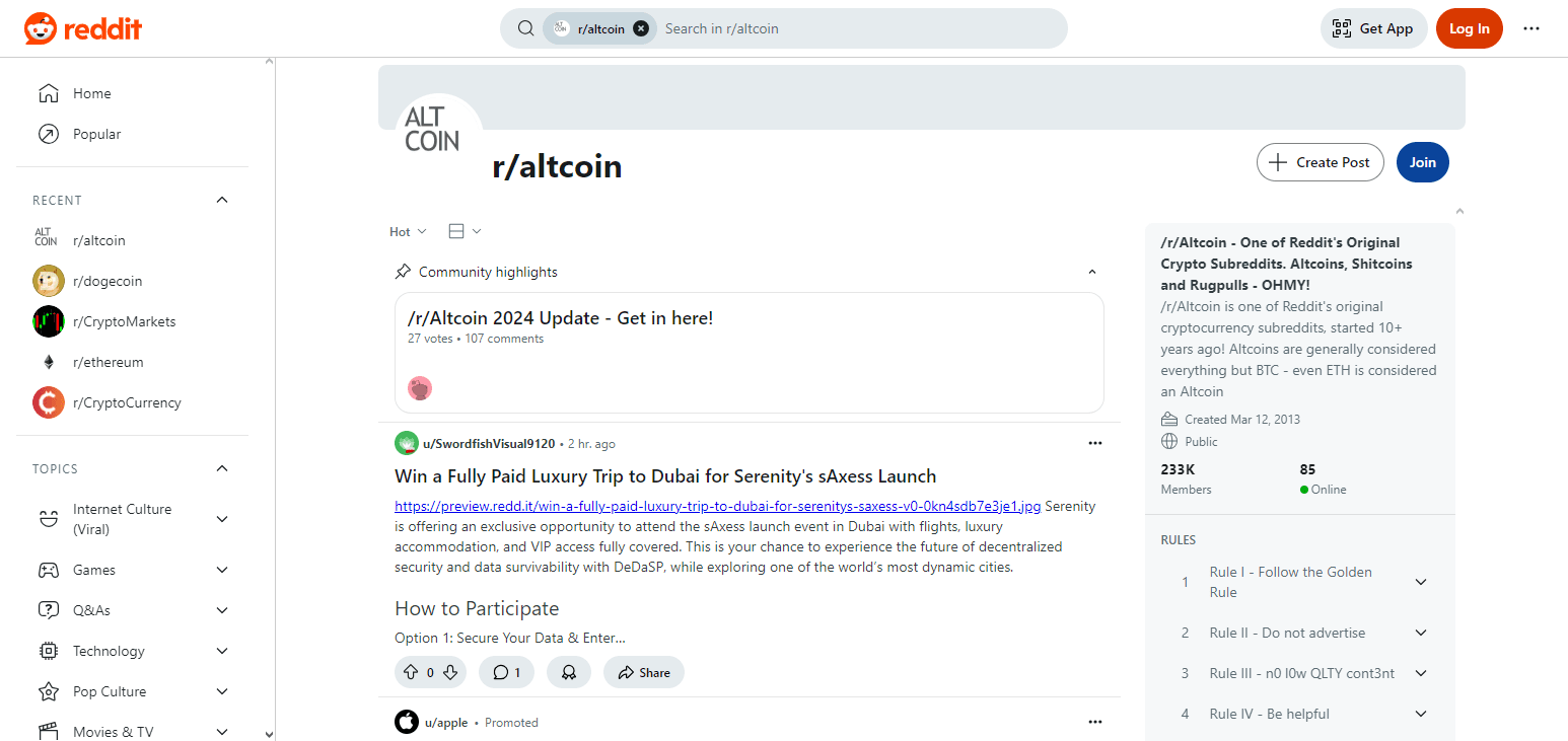 r/Altcoin Top Crypto Subreddits To Follow In 2025