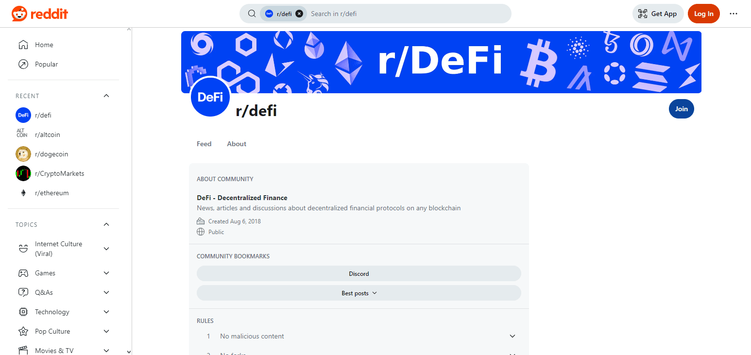 .r/DeFi Top Crypto Subreddits To Follow In 2025