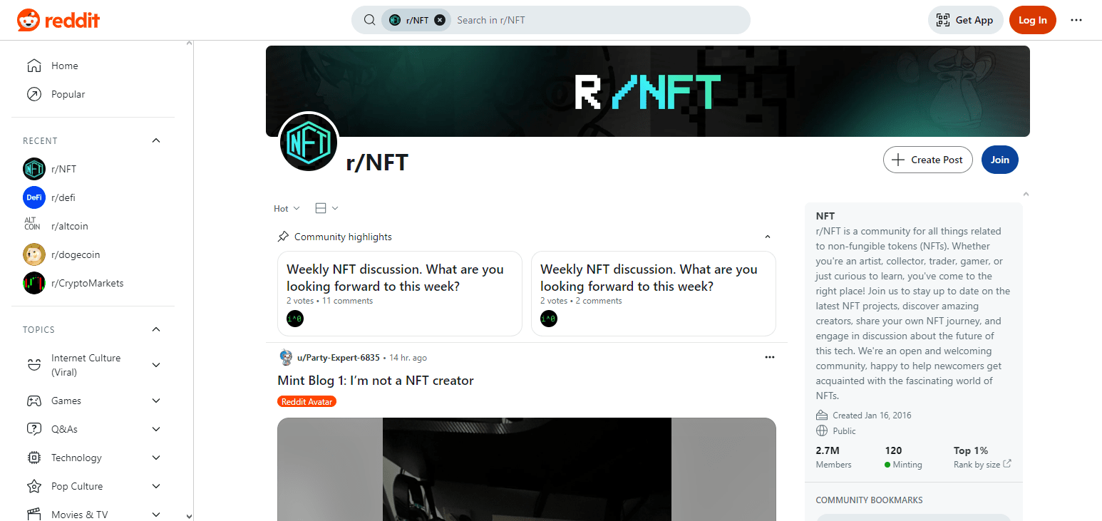 r/NFT Top Crypto Subreddits To Follow In 2025
