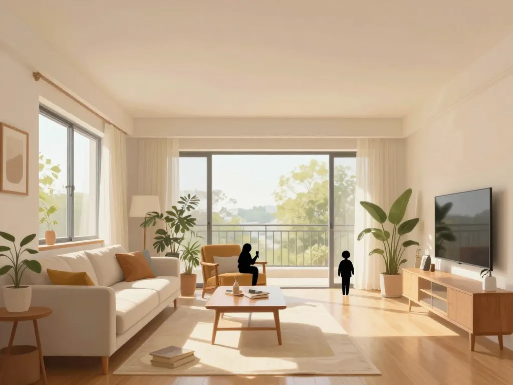 salon convivial hauteur sous plafond 2m40