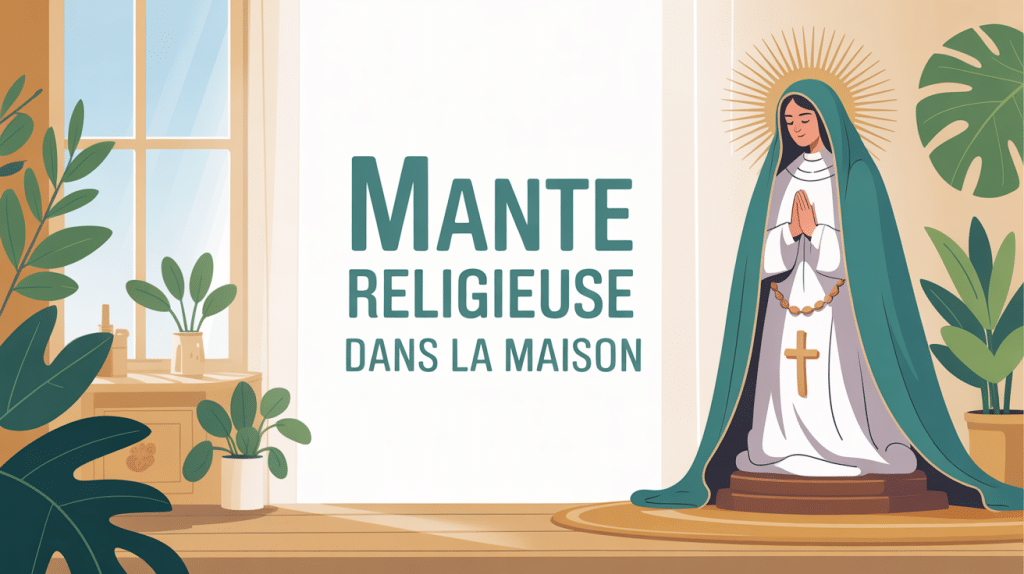 Illustration mante religieuse dans la maison ambiance sereine