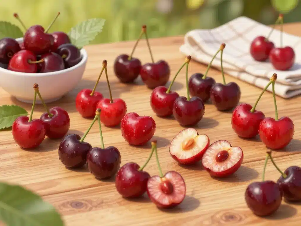 diversité variété cerise sur table en plein air