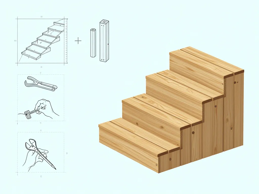 étapes fabrication escalier piscine hors sol fait maison schéma