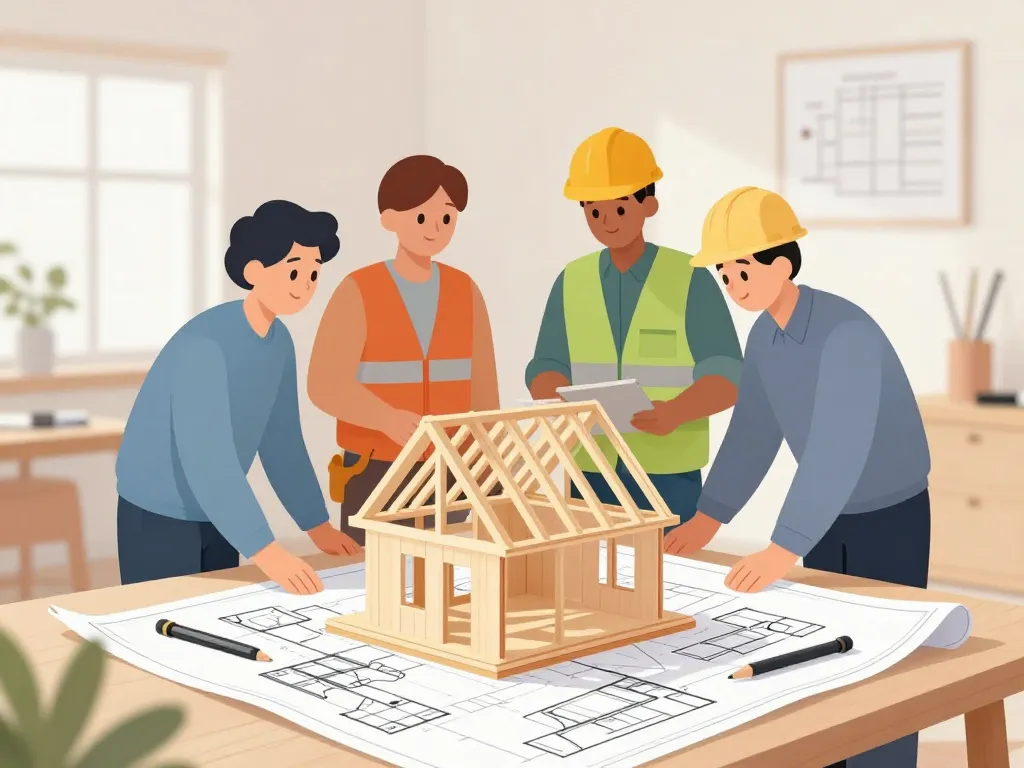 Equipe artisans renovation charpente supervision