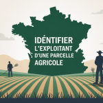 Comment savoir qui exploite une parcelle agricole, illustration stylisée sur carte et agriculteurs