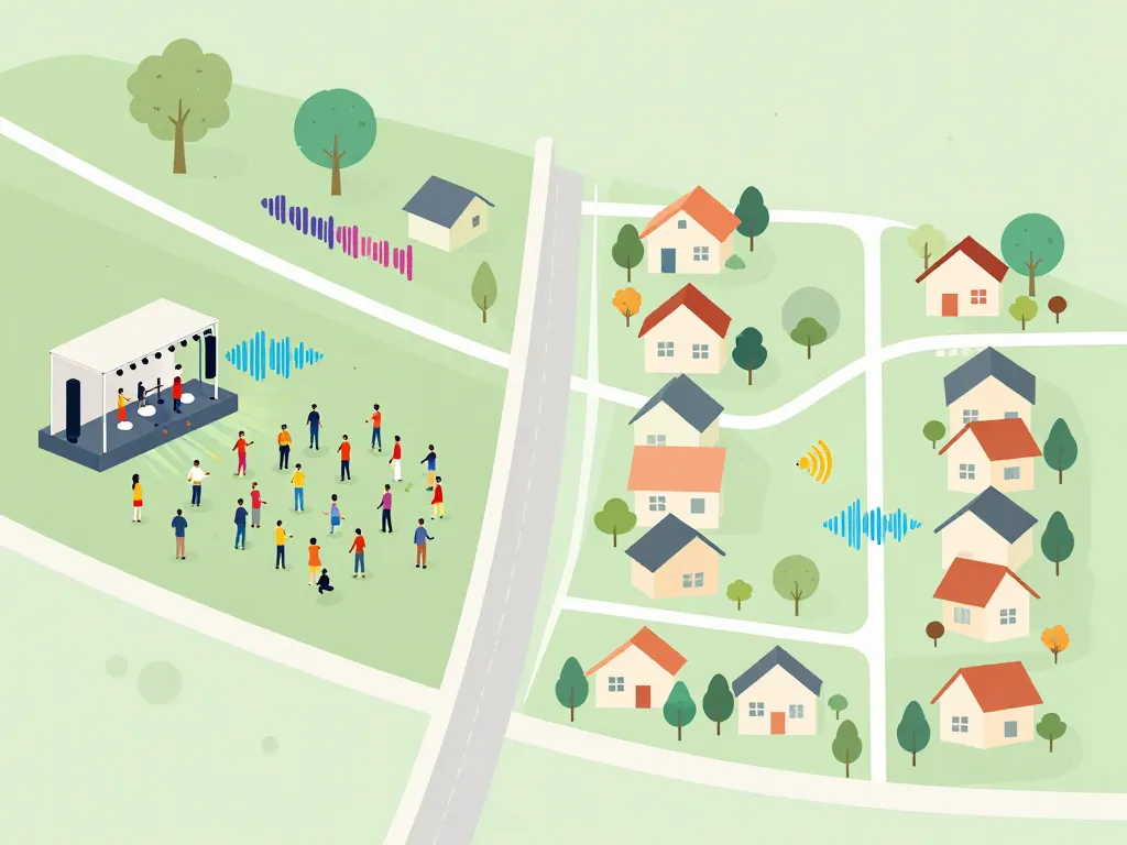 Schéma conceptuel distance entre salle des fêtes et habitation, cadre légal