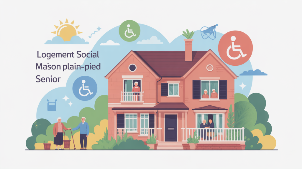Illustration logement social maison plain pied senior à louer sécurisée