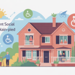 Illustration logement social maison plain pied senior à louer sécurisée